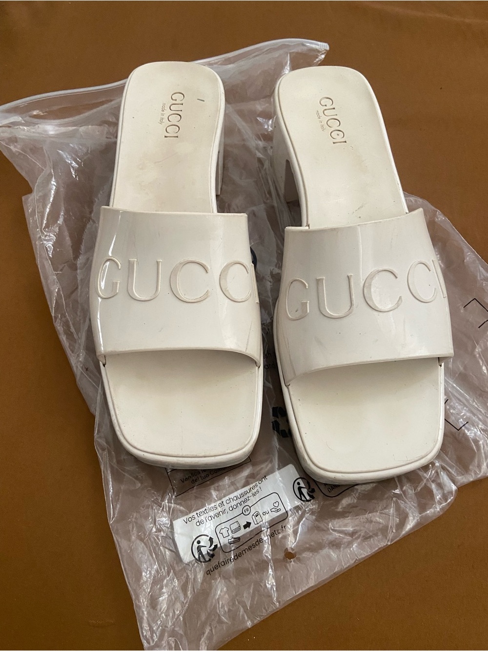 Gucci White Logo Slide Mules